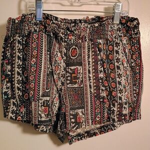 Floral High Waist Women's Shorts - Black and Multicolor